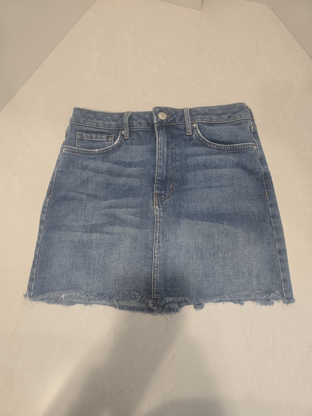 Forever 21 Blue Denim Mini Skirt with Frayed Hem